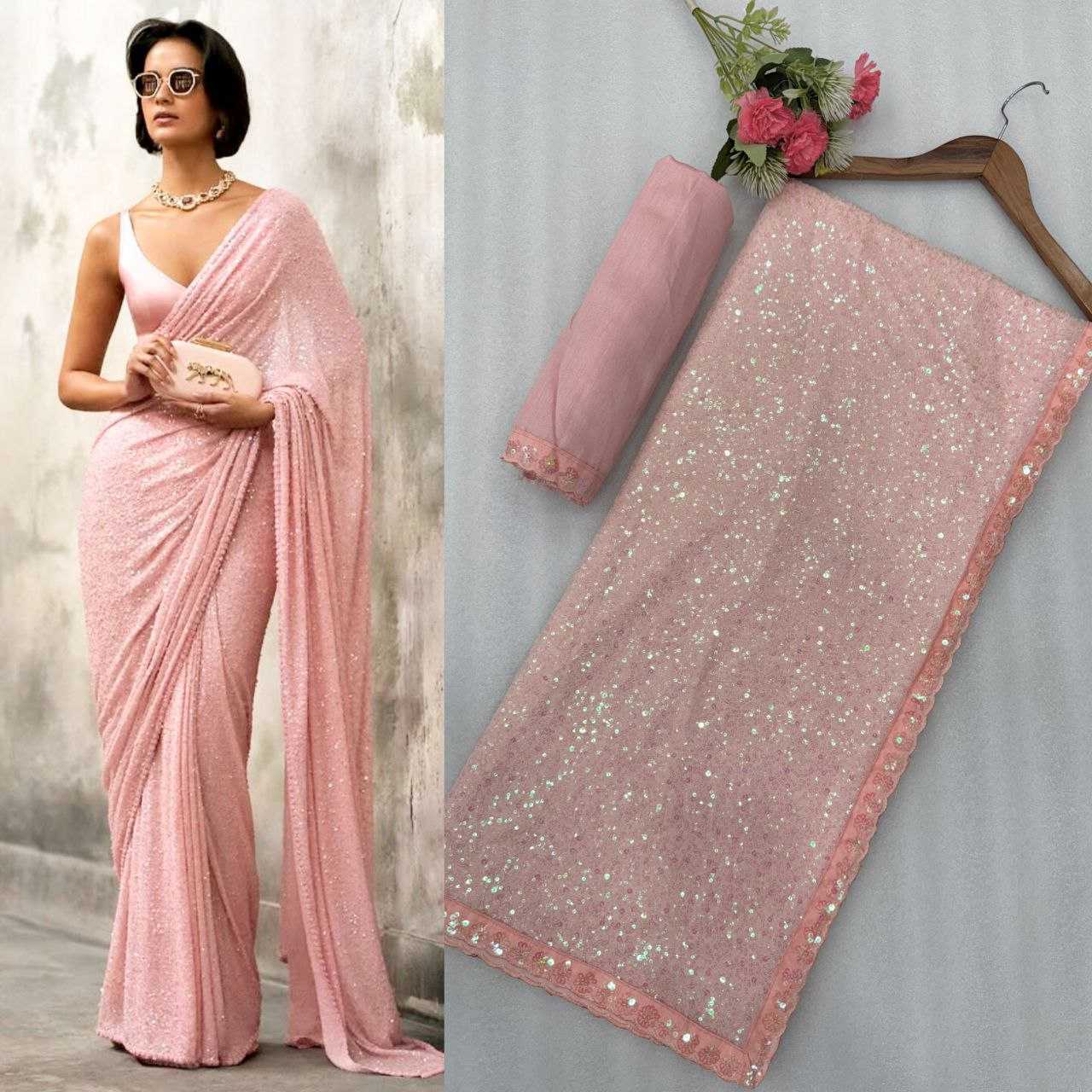 Ynf Faux Georgette KESH524 3449 Sarees Wedding Collections Festive Collections Wholesale Georgette Sarees Sequence Sarees Embroidered Sarees Manufacturer