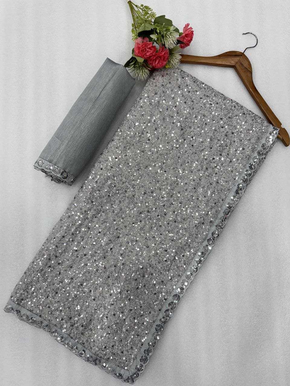 Ynf Faux Georgette KESH524 3449 Sarees Wedding Collections Festive Collections Wholesale Georgette Sarees Sequence Sarees Embroidered Sarees Manufacturer