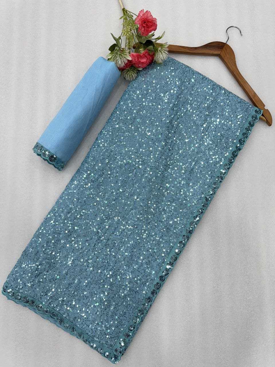Ynf Faux Georgette KESH524 3449 Sarees Wedding Collections Festive Collections Wholesale Georgette Sarees Sequence Sarees Embroidered Sarees Manufacturer