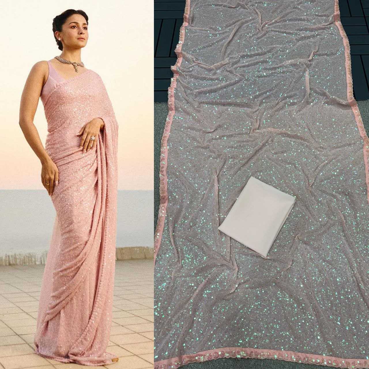 Ynf Faux Georgette KESH524 3449 Sarees Bollywood Collections Wholesale Georgette Sarees Embroidered Sarees Alia Bhatt Sarees Manufacturer