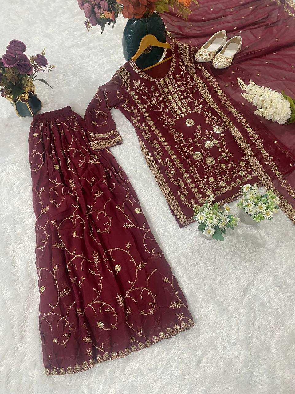 Ynf Faux Georgette KESH526 103 Suits & Dresses Wedding Collections Festive Collections Wholesale Palazzo Suit Georgette Suit Embroidered Suits Manufacturer