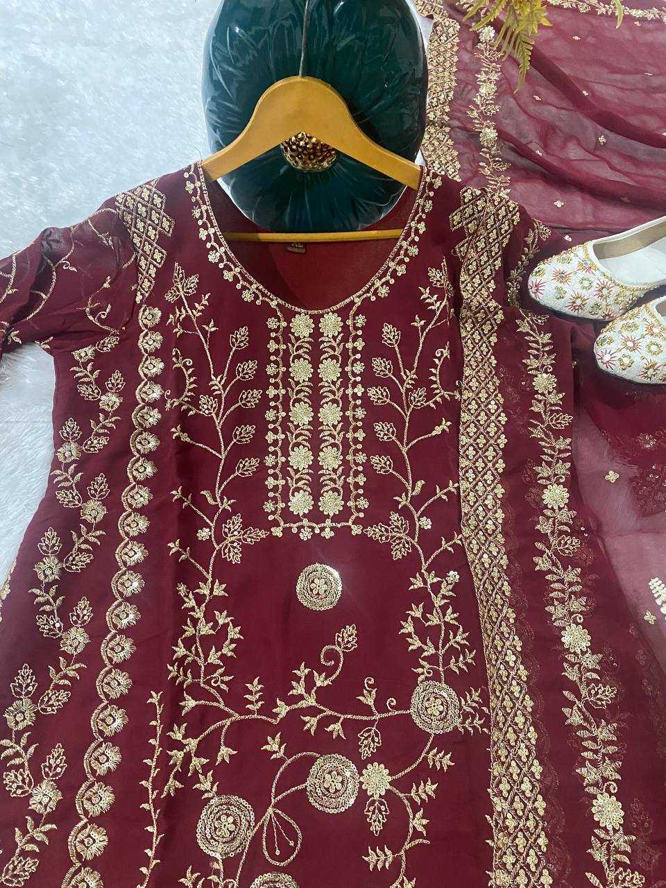 Ynf Faux Georgette KESH526 103 Suits & Dresses Wedding Collections Festive Collections Wholesale Palazzo Suit Georgette Suit Embroidered Suits Manufacturer