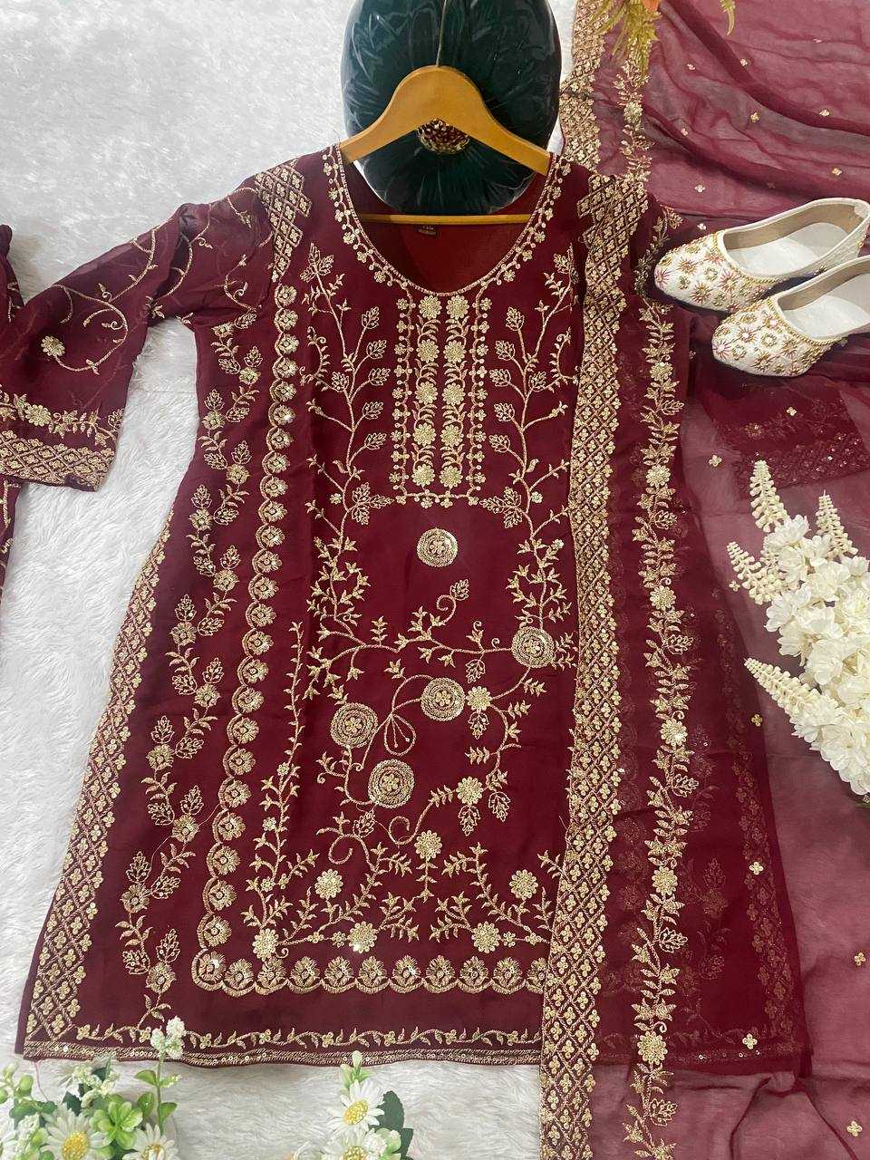 Ynf Faux Georgette KESH526 103 Suits & Dresses Wedding Collections Festive Collections Wholesale Palazzo Suit Georgette Suit Embroidered Suits Manufacturer