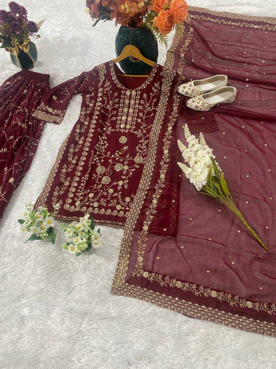 Ynf Faux Georgette KESH526 103 Suits & Dresses Wedding Collections Festive Collections Wholesale Palazzo Suit Georgette Suit Embroidered Suits Manufacturer
