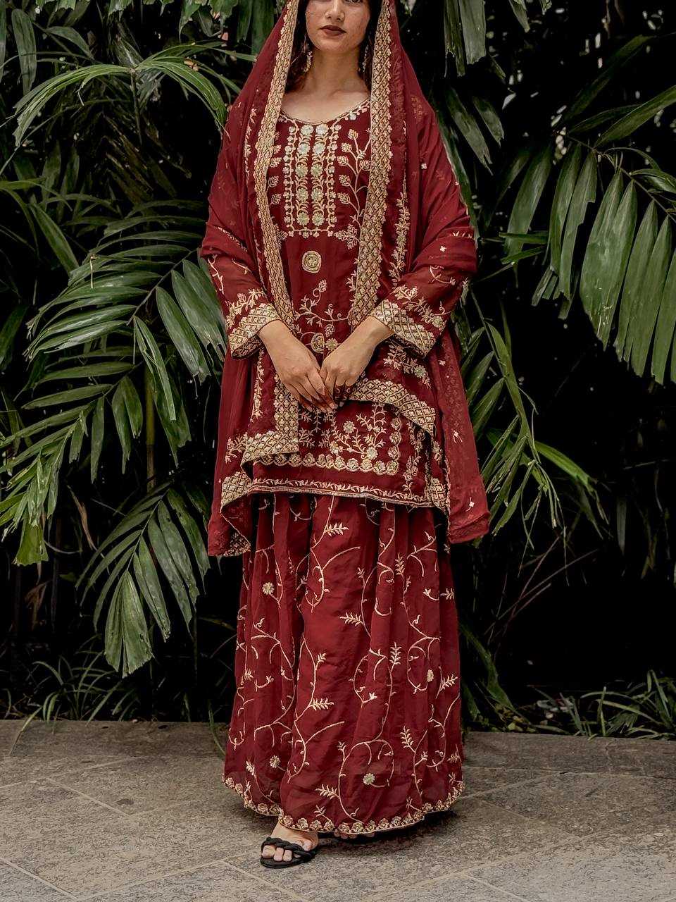 Ynf Faux Georgette KESH526 103 Suits & Dresses Wedding Collections Festive Collections Wholesale Palazzo Suit Georgette Suit Embroidered Suits Manufacturer