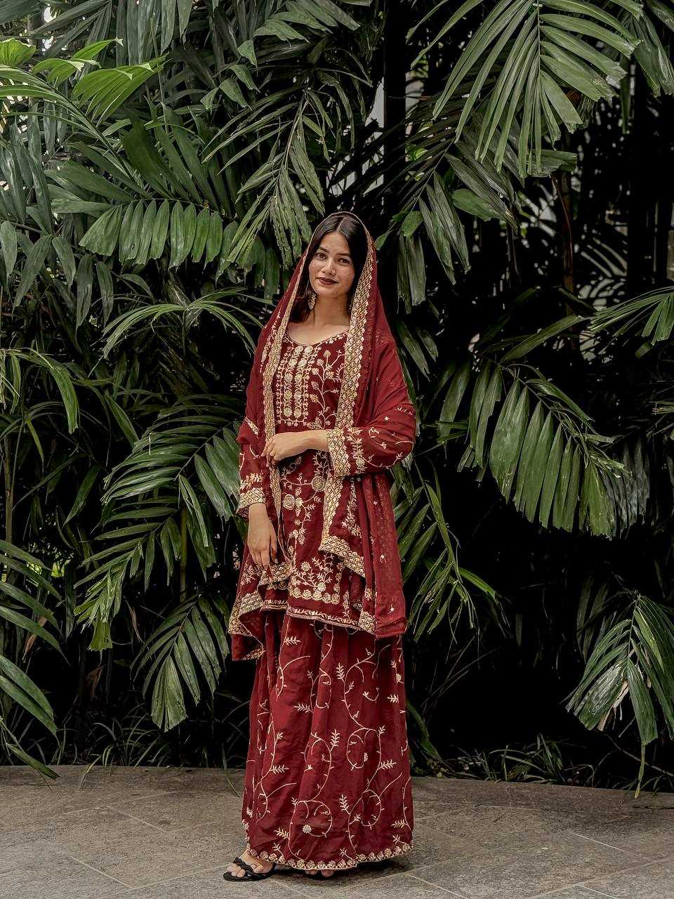 Ynf Faux Georgette KESH526 103 Suits & Dresses Wedding Collections Festive Collections Wholesale Palazzo Suit Georgette Suit Embroidered Suits Manufacturer