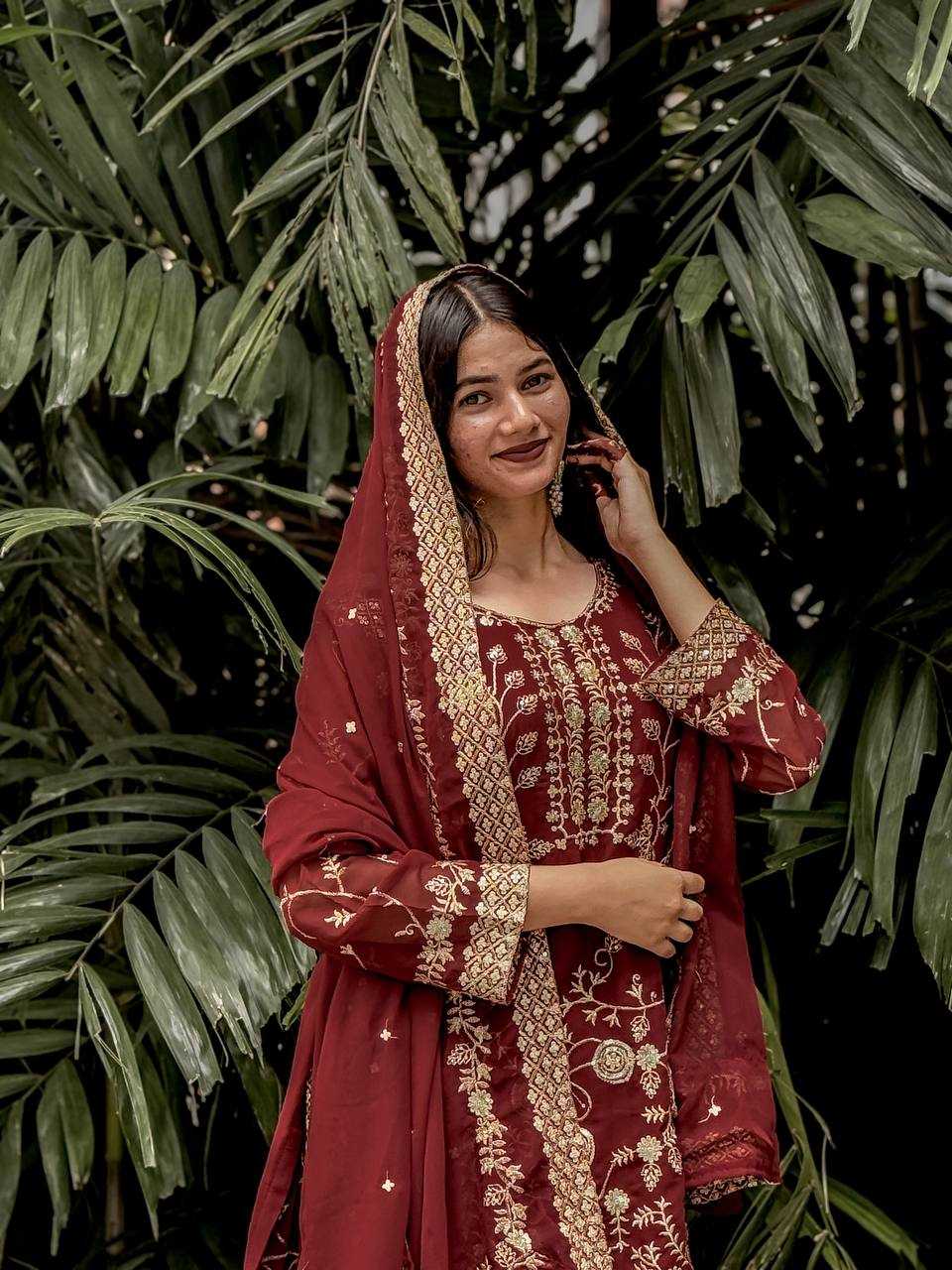 Ynf Faux Georgette KESH526 103 Suits & Dresses Wedding Collections Festive Collections Wholesale Palazzo Suit Georgette Suit Embroidered Suits Manufacturer