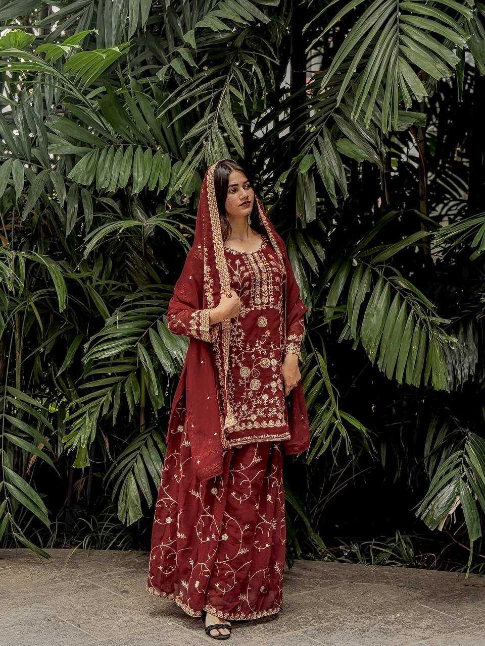 Ynf Faux Georgette KESH526 103 Suits & Dresses Wedding Collections Festive Collections Wholesale Palazzo Suit Georgette Suit Embroidered Suits Manufacturer