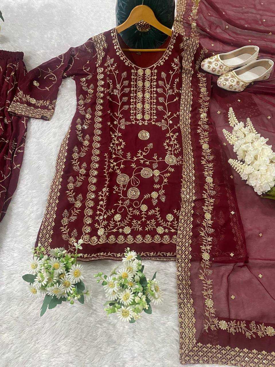 Ynf Faux Georgette KESH526 103 Suits & Dresses Wedding Collections Festive Collections Wholesale Palazzo Suit Georgette Suit Embroidered Suits Manufacturer