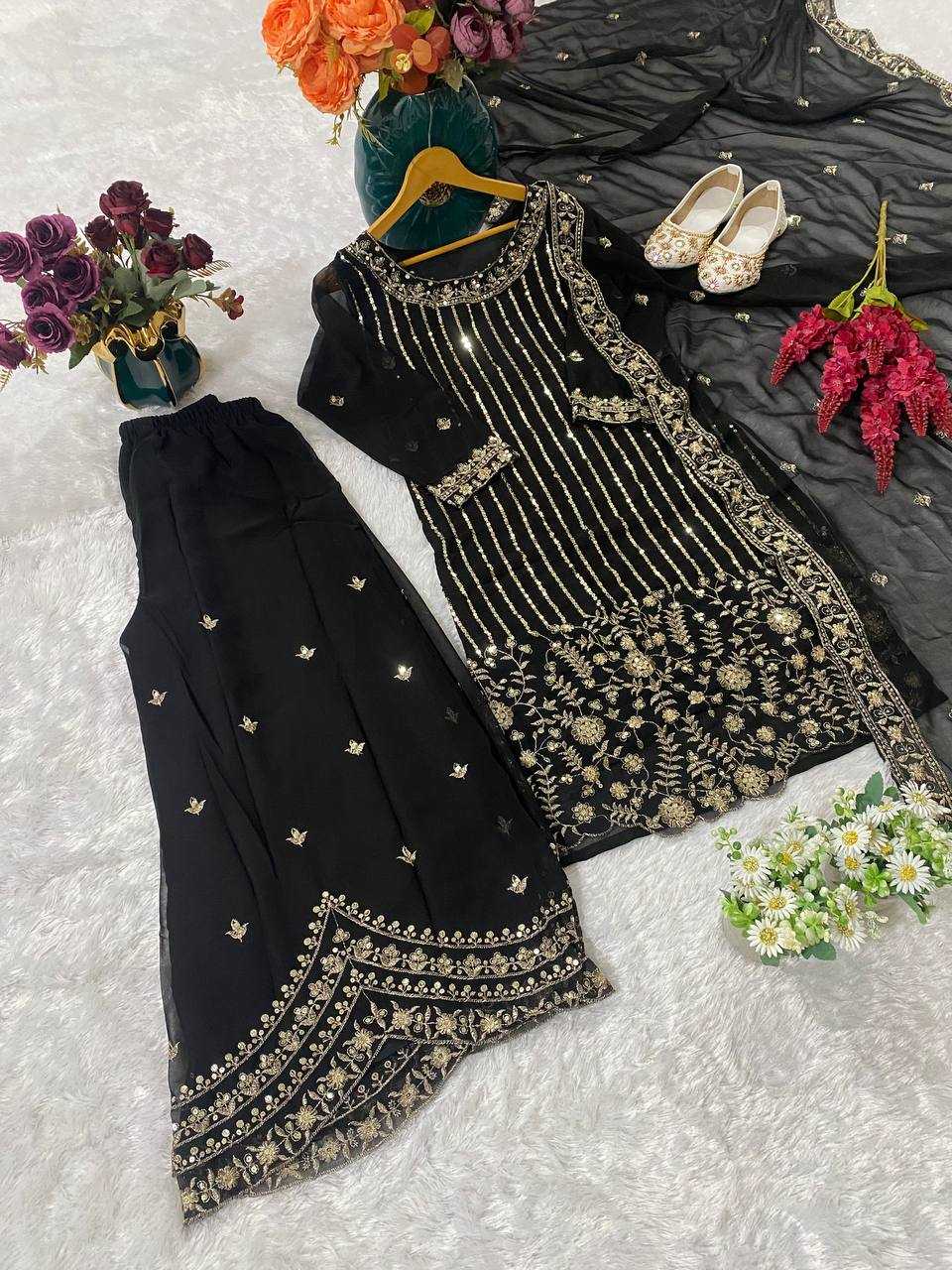 Ynf Faux Georgette KESH526 105 Suits & Dresses Wedding Collections Festive Collections Wholesale Palazzo Suit Georgette Suit Embroidered Suits Manufacturer