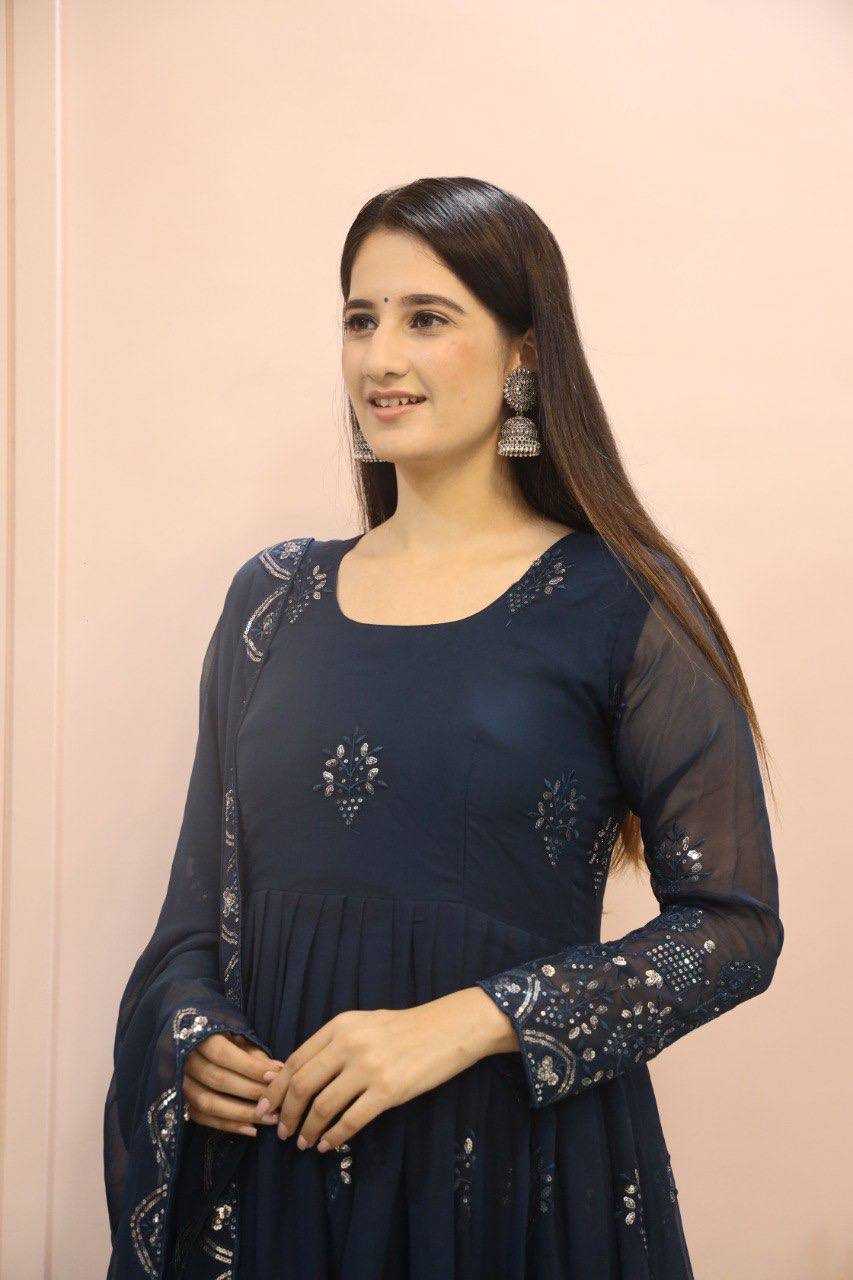 Ynf Faux Georgette KESH526 G55 Gowns Wholesale Fancy Gowns Embroidery Gowns Designer Gowns Manufacturer