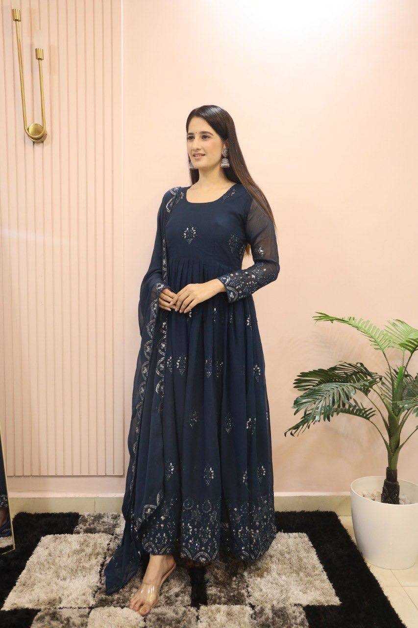 Ynf Faux Georgette KESH526 G55 Gowns Wholesale Fancy Gowns Embroidery Gowns Designer Gowns Manufacturer