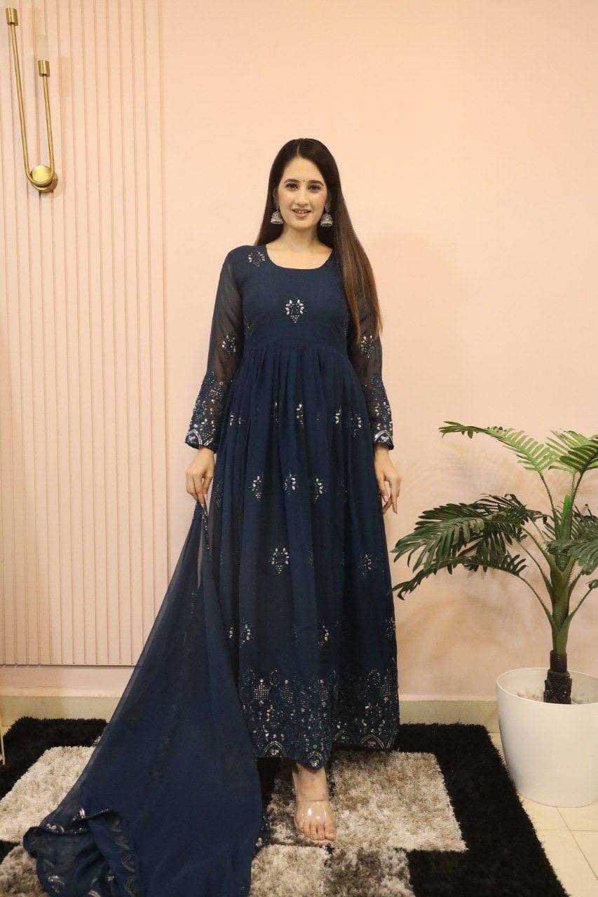 Ynf Faux Georgette KESH526 G55 Gowns Wholesale Fancy Gowns Embroidery Gowns Designer Gowns Manufacturer
