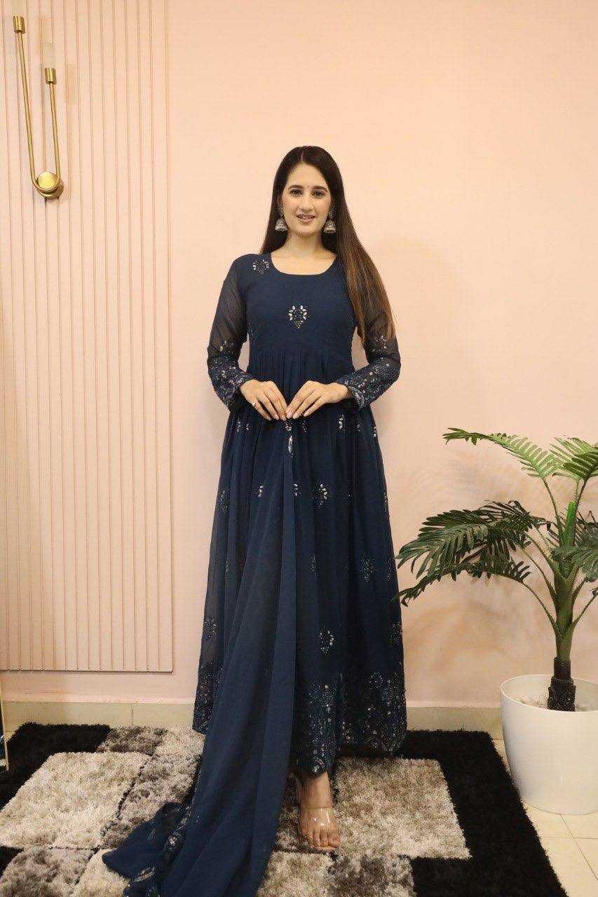 Ynf Faux Georgette KESH526 G55 Gowns Wholesale Fancy Gowns Embroidery Gowns Designer Gowns Manufacturer