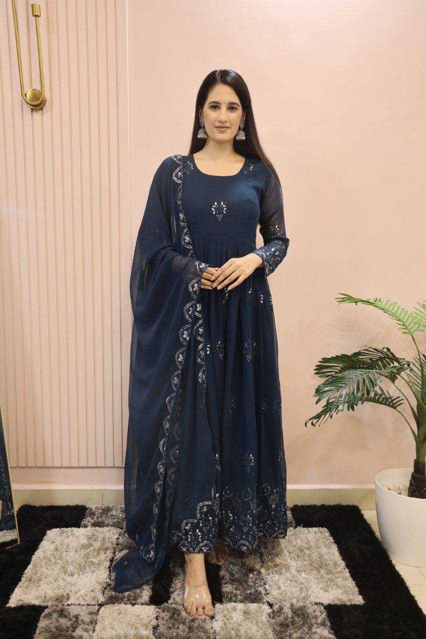 Ynf Faux Georgette KESH526 G55 Gowns Wholesale Fancy Gowns Embroidery Gowns Designer Gowns Manufacturer
