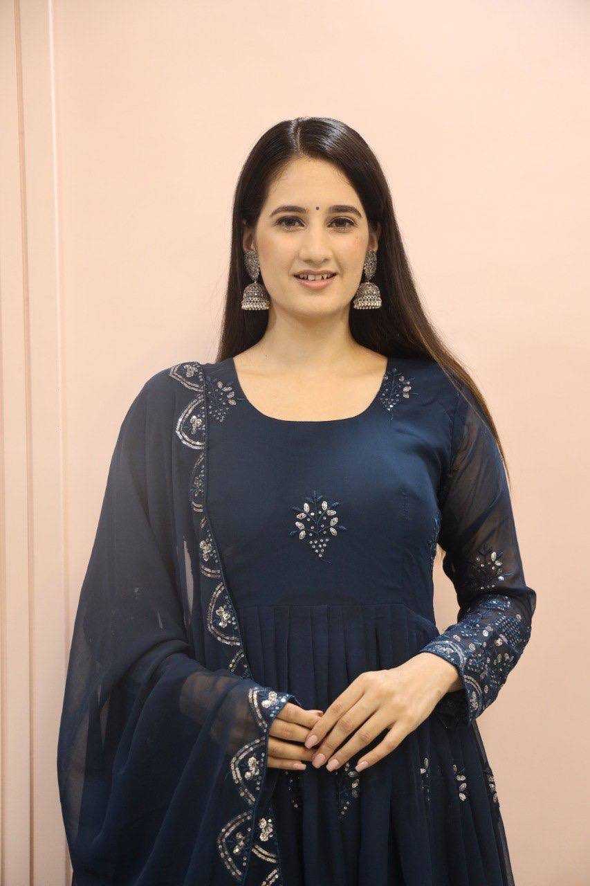Ynf Faux Georgette KESH526 G55 Gowns Wholesale Fancy Gowns Embroidery Gowns Designer Gowns Manufacturer