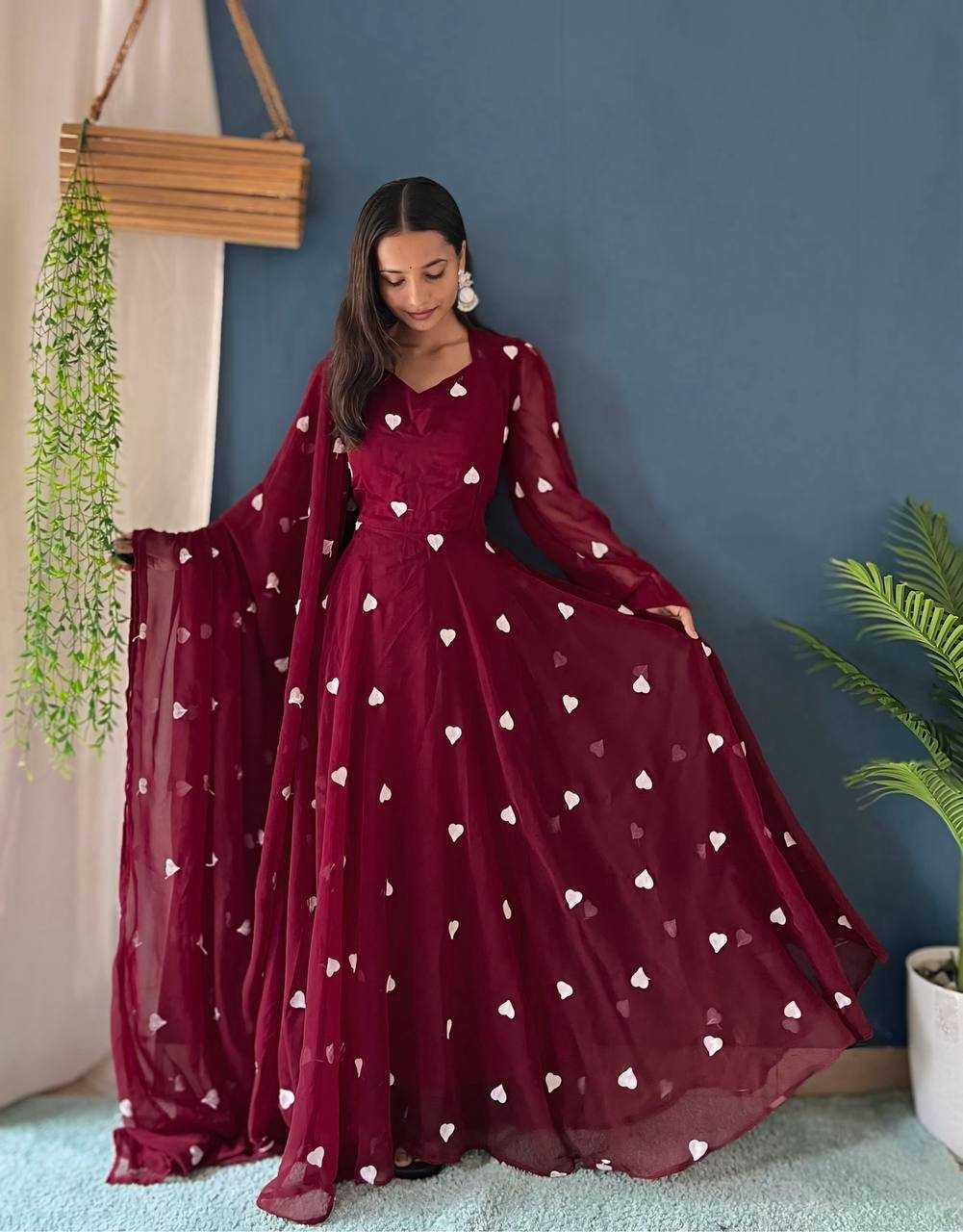 Ynf Faux Georgette KESH533 5041 Gowns Wholesale Printed Gowns Embroidery Gowns Anarkali Gown Full Sleeve Gowns Manufacturer