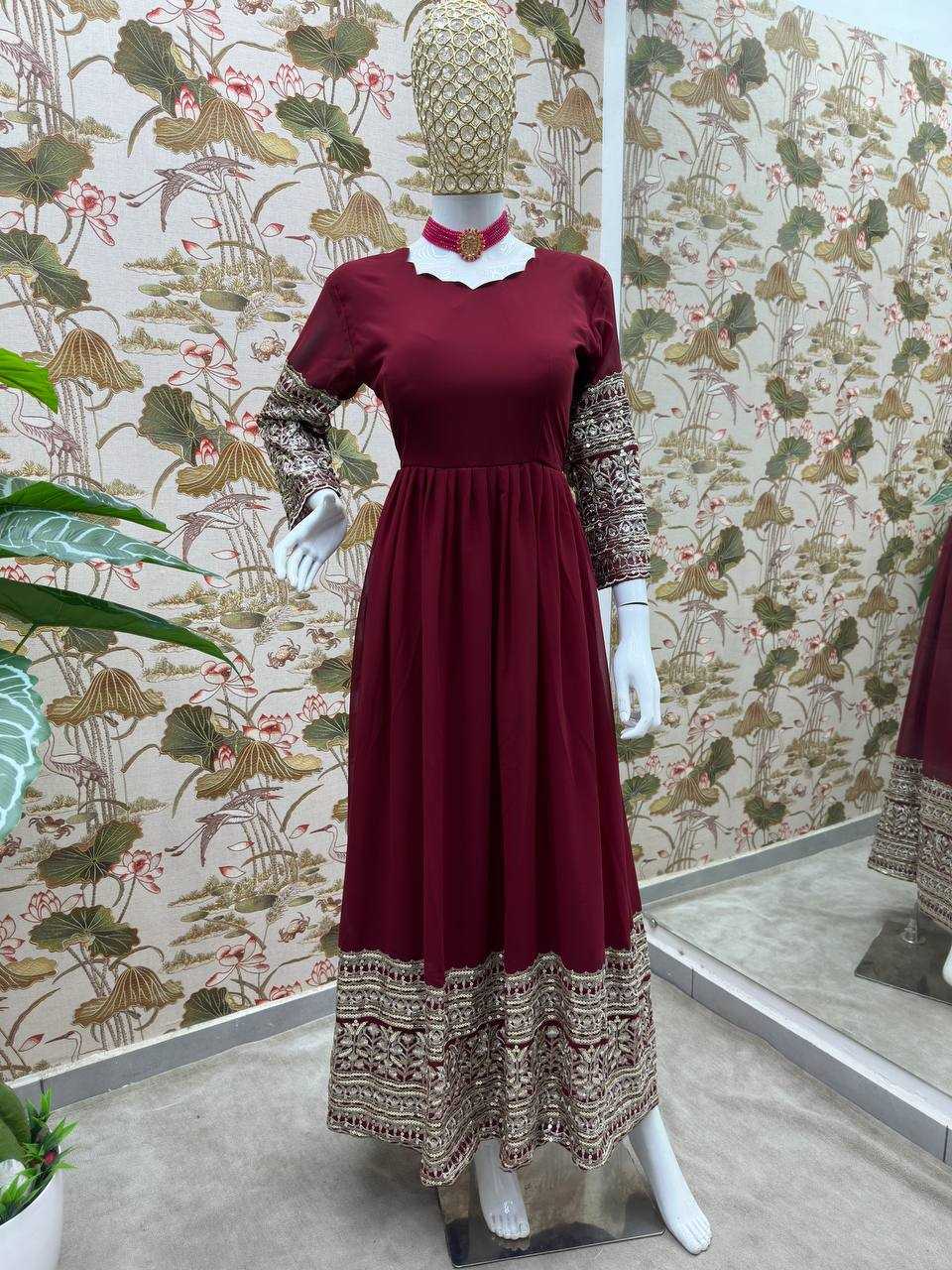 Ynf Faux Georgette KESH533 5086 Gowns Wholesale Anarkali Gown Party Gowns Long Gowns Embroidered Gown Lace Gowns Manufacturer