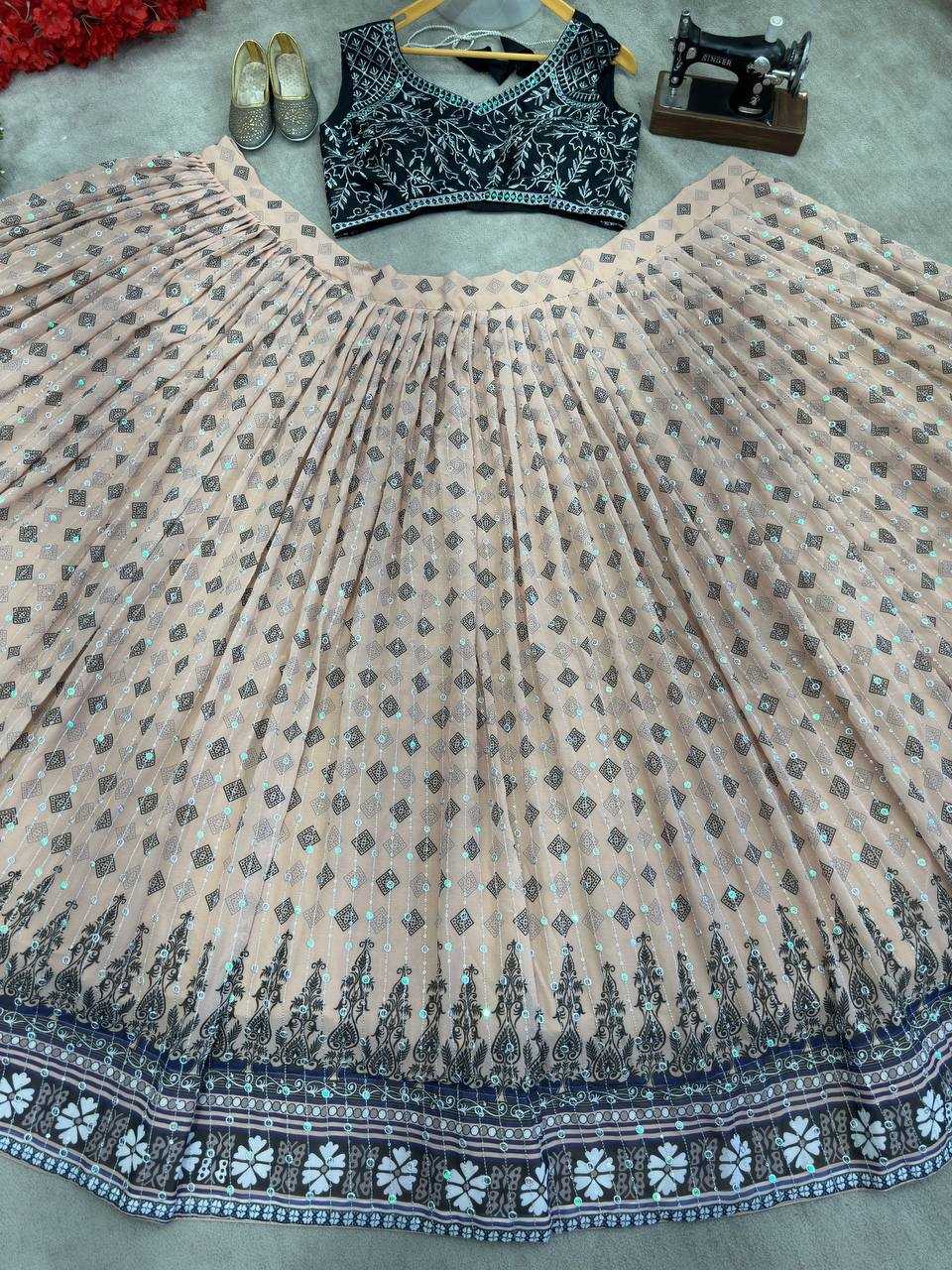 Ynf Faux Georgette KESH533 5107 Lehengas Wholesale Fancy Lehenga Printed Lehenga Embroidered Lehenga Sequins Lehenga Lehenga With Cancan Manufacturer