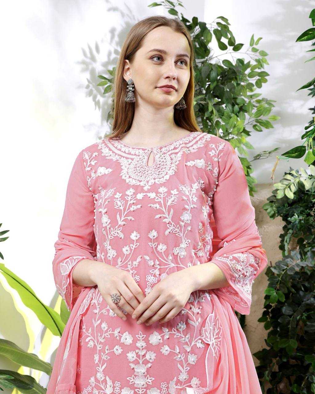 Ynf Faux Georgette KESH540 Pink Moti Kurti Wholesale Kurti Bottom With Dupatta Manufacturer