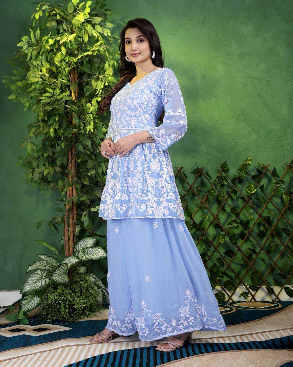 Ynf Faux Georgette KESH540 Sky Moti Kurti Wholesale Kurti With Palazzo Manufacturer