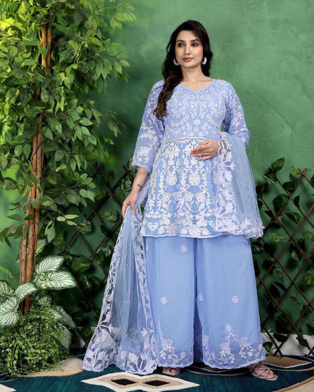 Ynf Faux Georgette KESH540 Sky Moti Kurti Wholesale Kurti With Palazzo Manufacturer