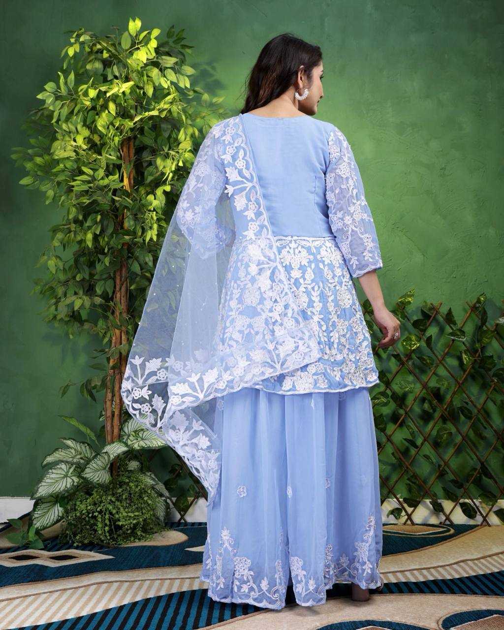 Ynf Faux Georgette KESH540 Sky Moti Kurti Wholesale Kurti With Palazzo Manufacturer