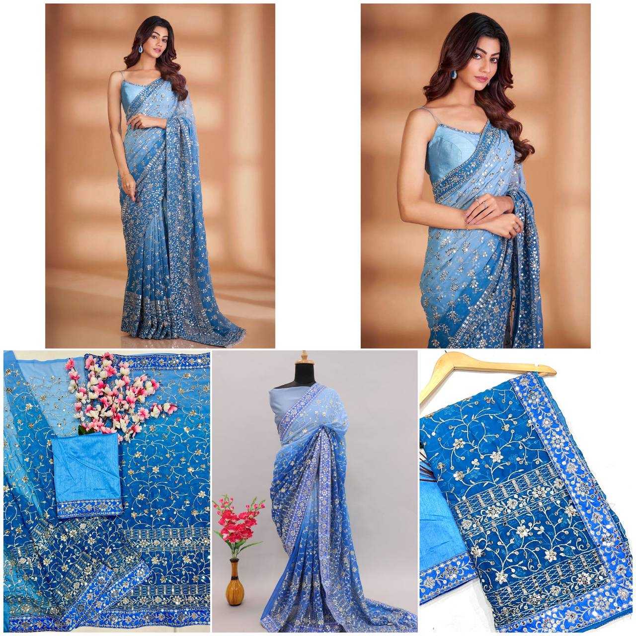 Ynf Faux Georgette KESH556 305 Sarees Wholesale Party Wear Sarees Embroidered Sarees Manufacturer