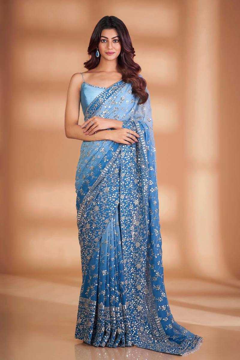 Ynf Faux Georgette KESH556 305 Sarees Wholesale Party Wear Sarees Embroidered Sarees Manufacturer