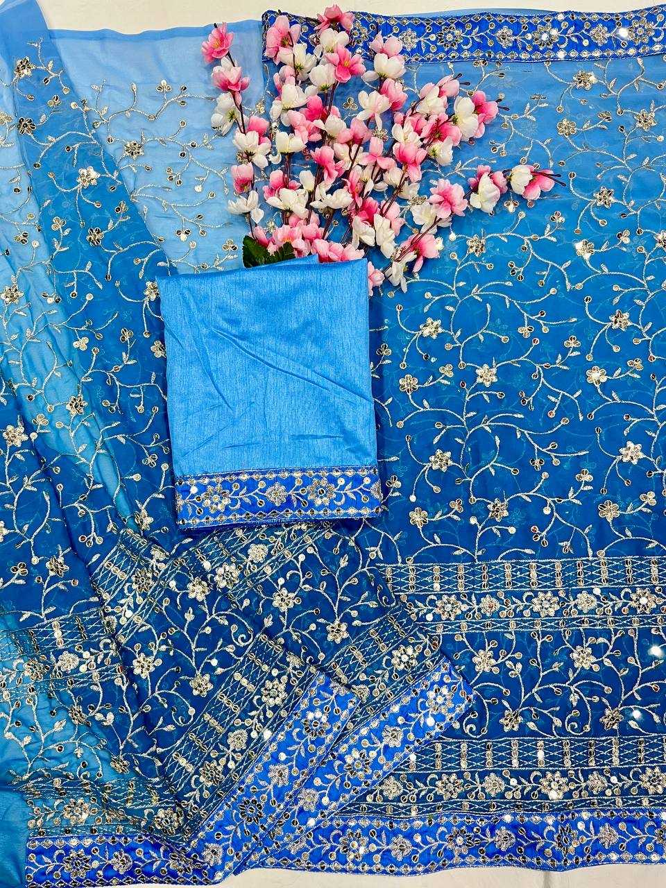 Ynf Faux Georgette KESH556 305 Sarees Wholesale Party Wear Sarees Embroidered Sarees Manufacturer
