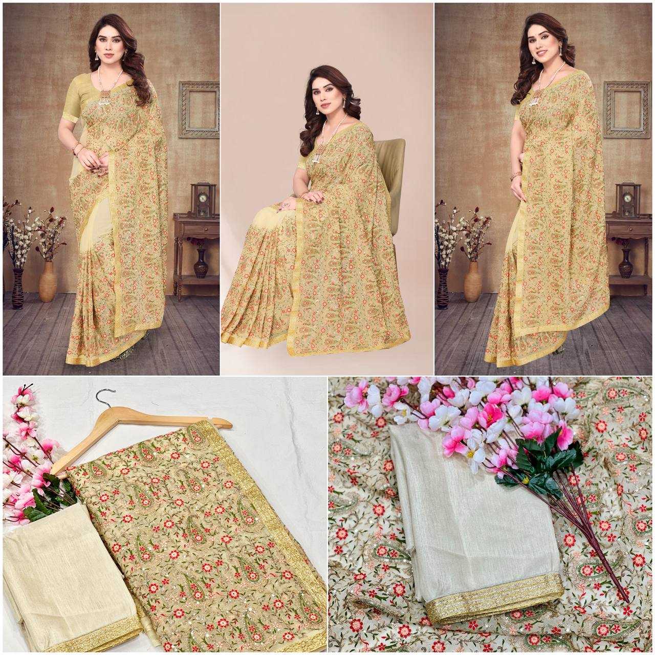 Ynf Faux Georgette KESH556 314 Sarees Wholesale Work Sarees Embroidered Sarees Manufacturer