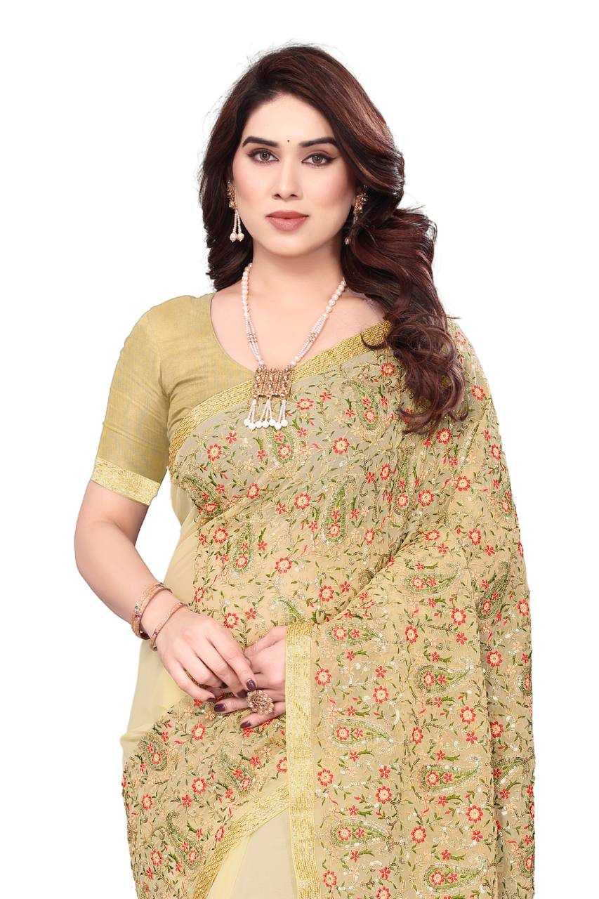 Ynf Faux Georgette KESH556 314 Sarees Wholesale Work Sarees Embroidered Sarees Manufacturer