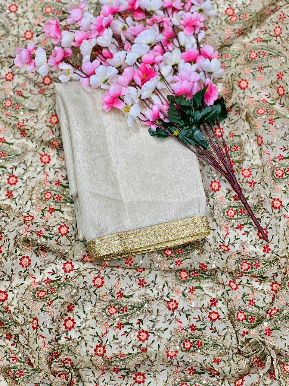 Ynf Faux Georgette KESH556 314 Sarees Wholesale Work Sarees Embroidered Sarees Manufacturer