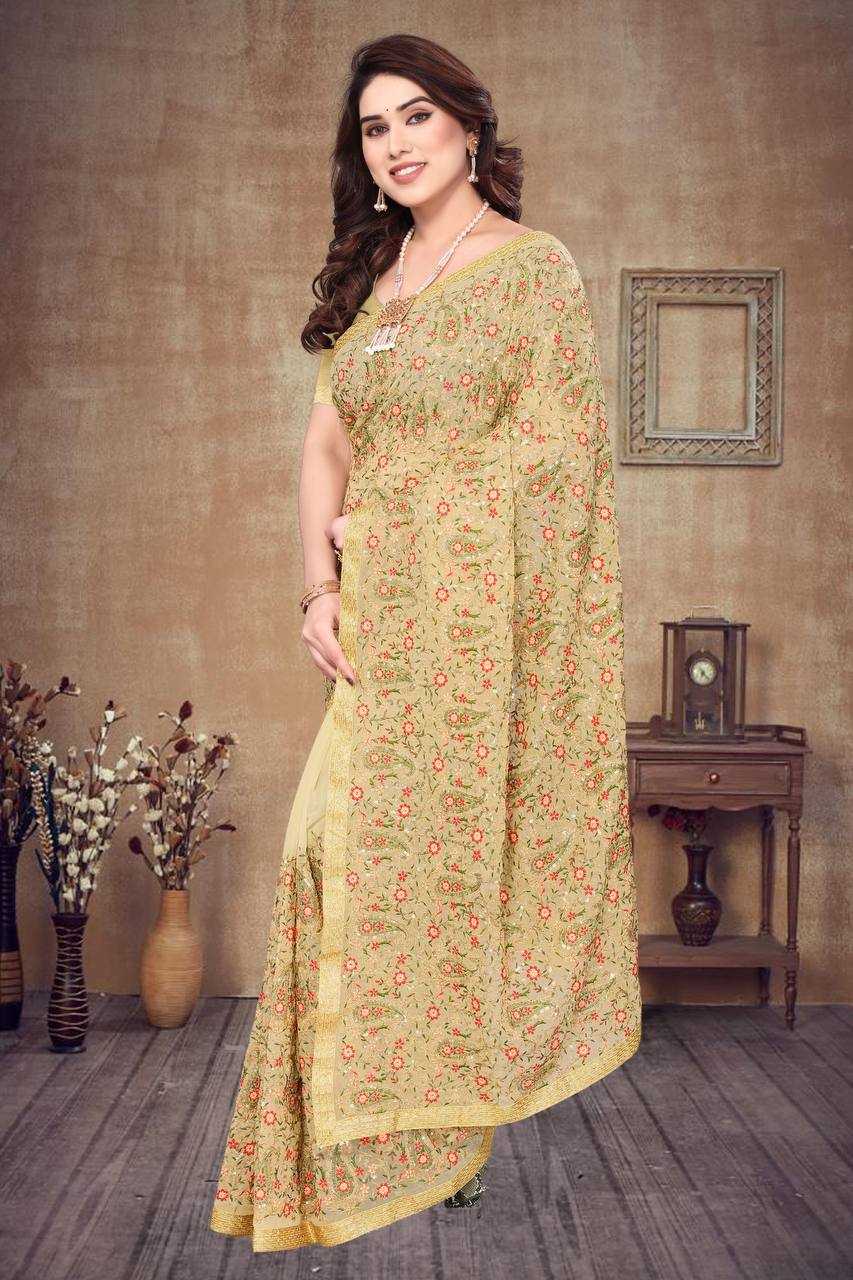 Ynf Faux Georgette KESH556 314 Sarees Wholesale Work Sarees Embroidered Sarees Manufacturer
