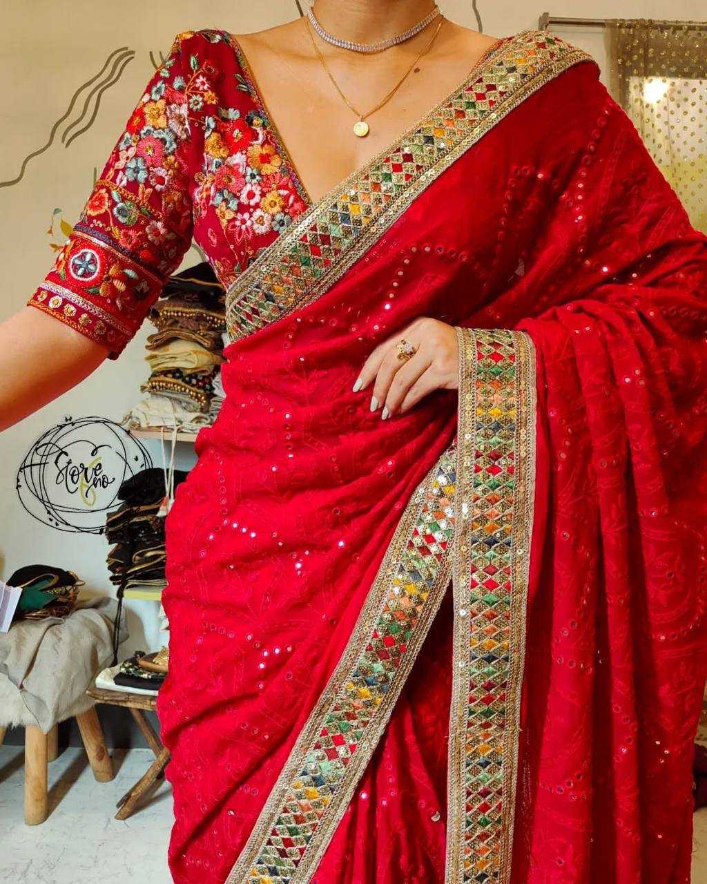 Ynf Faux Georgette KESH556 315 Sarees Wholesale Georgette Sarees Sequence Sarees Manufacturer