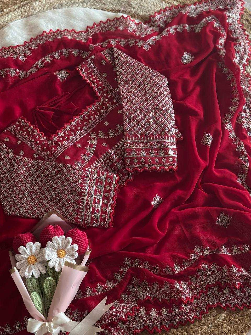 Ynf Faux Georgette RIN105 Sun-Flower Sarees Wedding Collections Festive Collections Wholesale Georgette Sarees Embroidered Sarees Sarees With Blouse Manufacturer