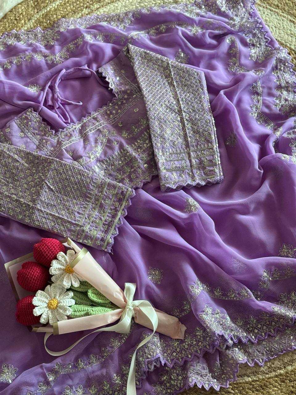 Ynf Faux Georgette RIN105 Sun-Flower Sarees Wedding Collections Festive Collections Wholesale Georgette Sarees Embroidered Sarees Sarees With Blouse Manufacturer
