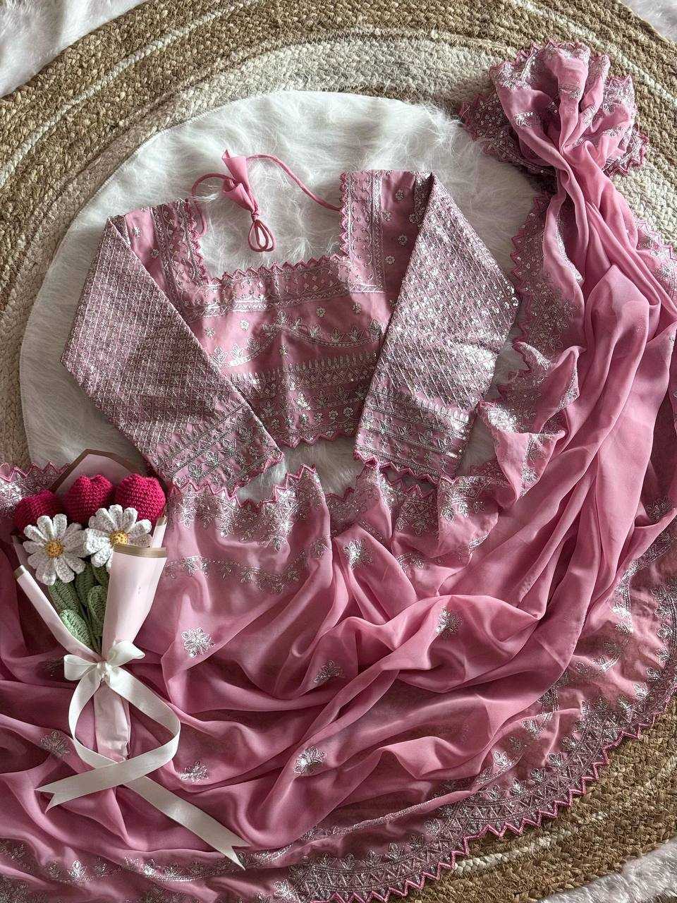 Ynf Faux Georgette RIN105 Sun-Flower Sarees Wedding Collections Festive Collections Wholesale Georgette Sarees Embroidered Sarees Sarees With Blouse Manufacturer