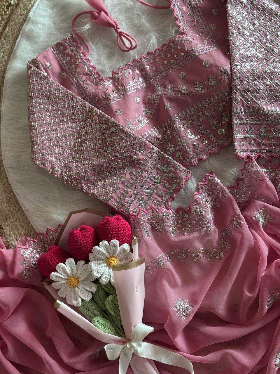 Ynf Faux Georgette RIN105 Sun-Flower Sarees Wedding Collections Festive Collections Wholesale Georgette Sarees Embroidered Sarees Sarees With Blouse Manufacturer