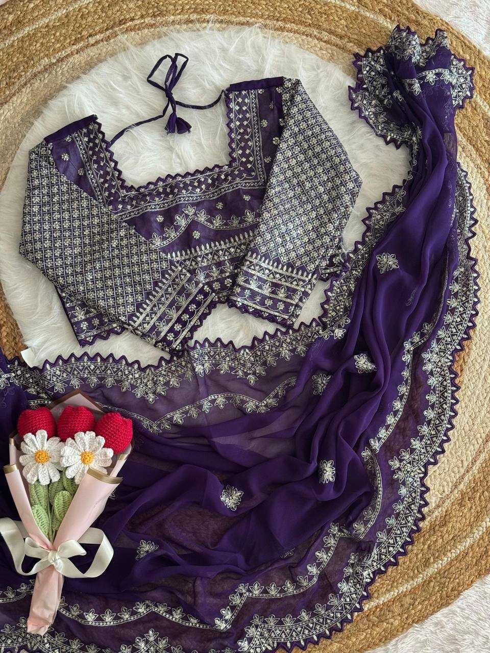 Ynf Faux Georgette RIN105 Sun-Flower Sarees Wedding Collections Festive Collections Wholesale Georgette Sarees Embroidered Sarees Sarees With Blouse Manufacturer