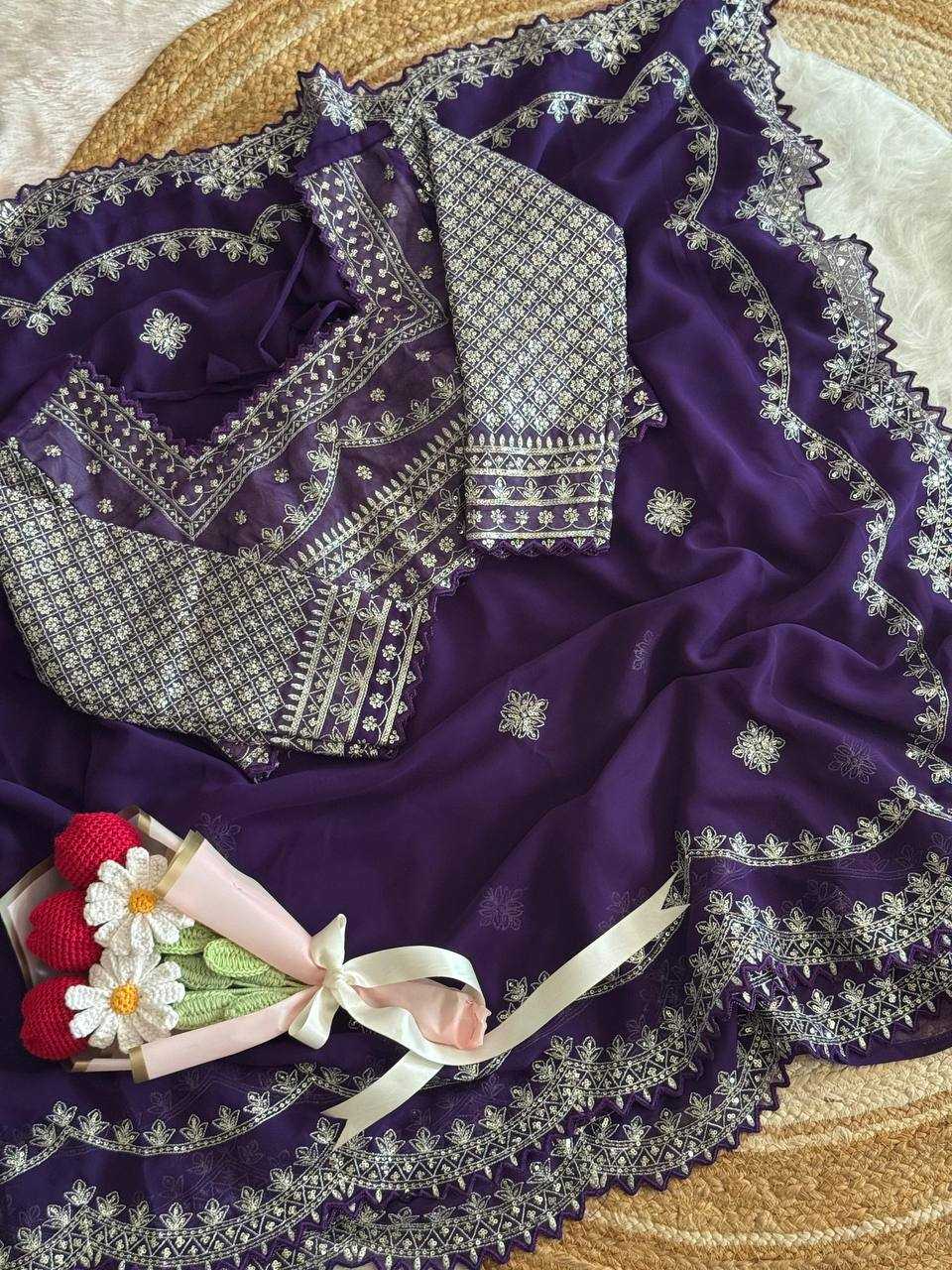 Ynf Faux Georgette RIN105 Sun-Flower Sarees Wedding Collections Festive Collections Wholesale Georgette Sarees Embroidered Sarees Sarees With Blouse Manufacturer