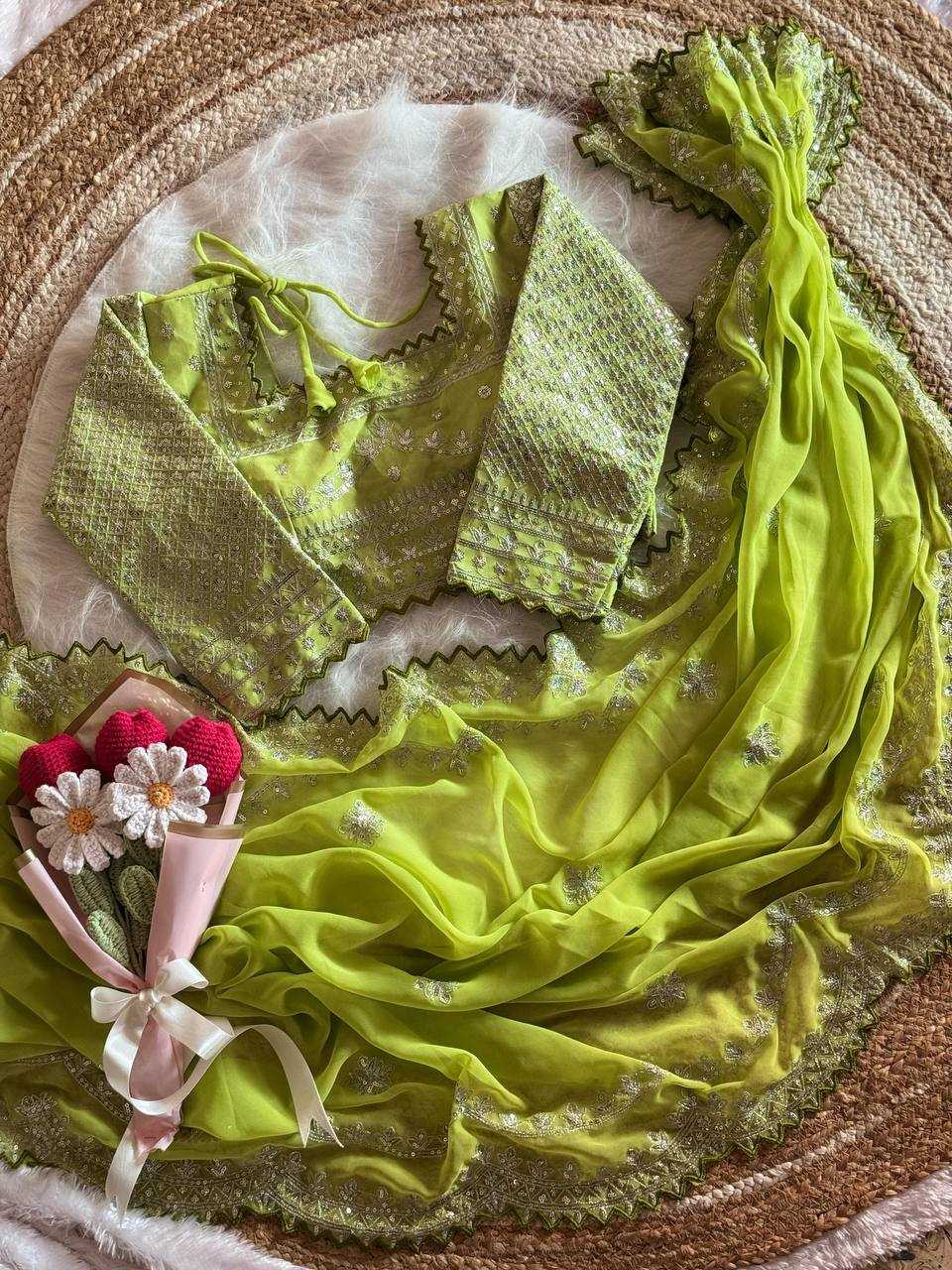 Ynf Faux Georgette RIN105 Sun-Flower Sarees Wedding Collections Festive Collections Wholesale Georgette Sarees Embroidered Sarees Sarees With Blouse Manufacturer