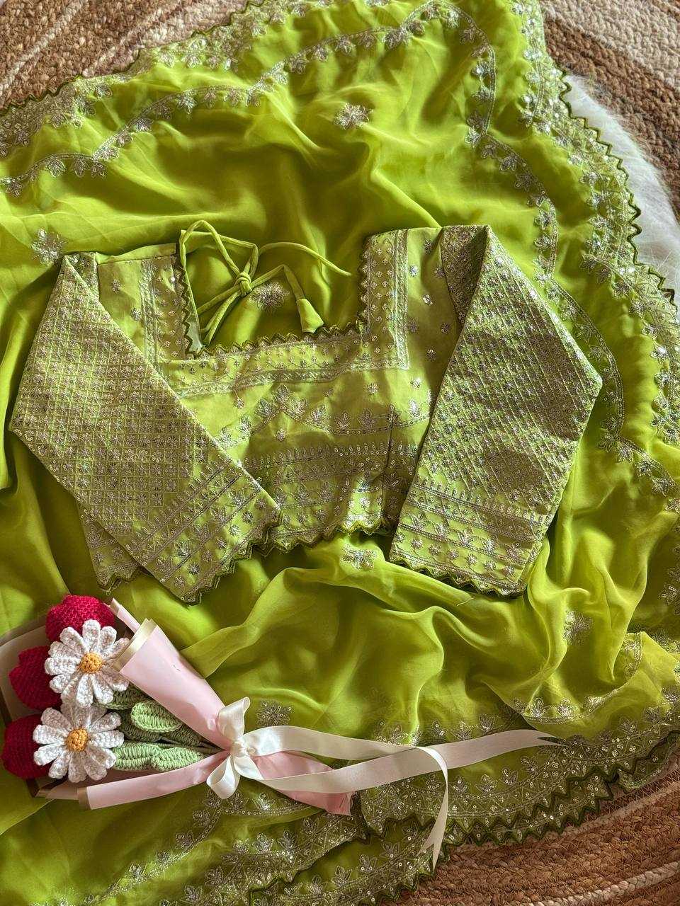 Ynf Faux Georgette RIN105 Sun-Flower Sarees Wedding Collections Festive Collections Wholesale Georgette Sarees Embroidered Sarees Sarees With Blouse Manufacturer