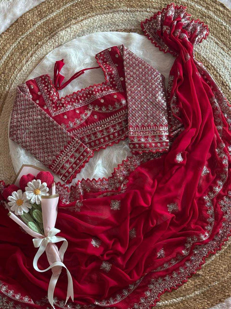 Ynf Faux Georgette RIN105 Sun-Flower Sarees Wedding Collections Festive Collections Wholesale Georgette Sarees Embroidered Sarees Sarees With Blouse Manufacturer