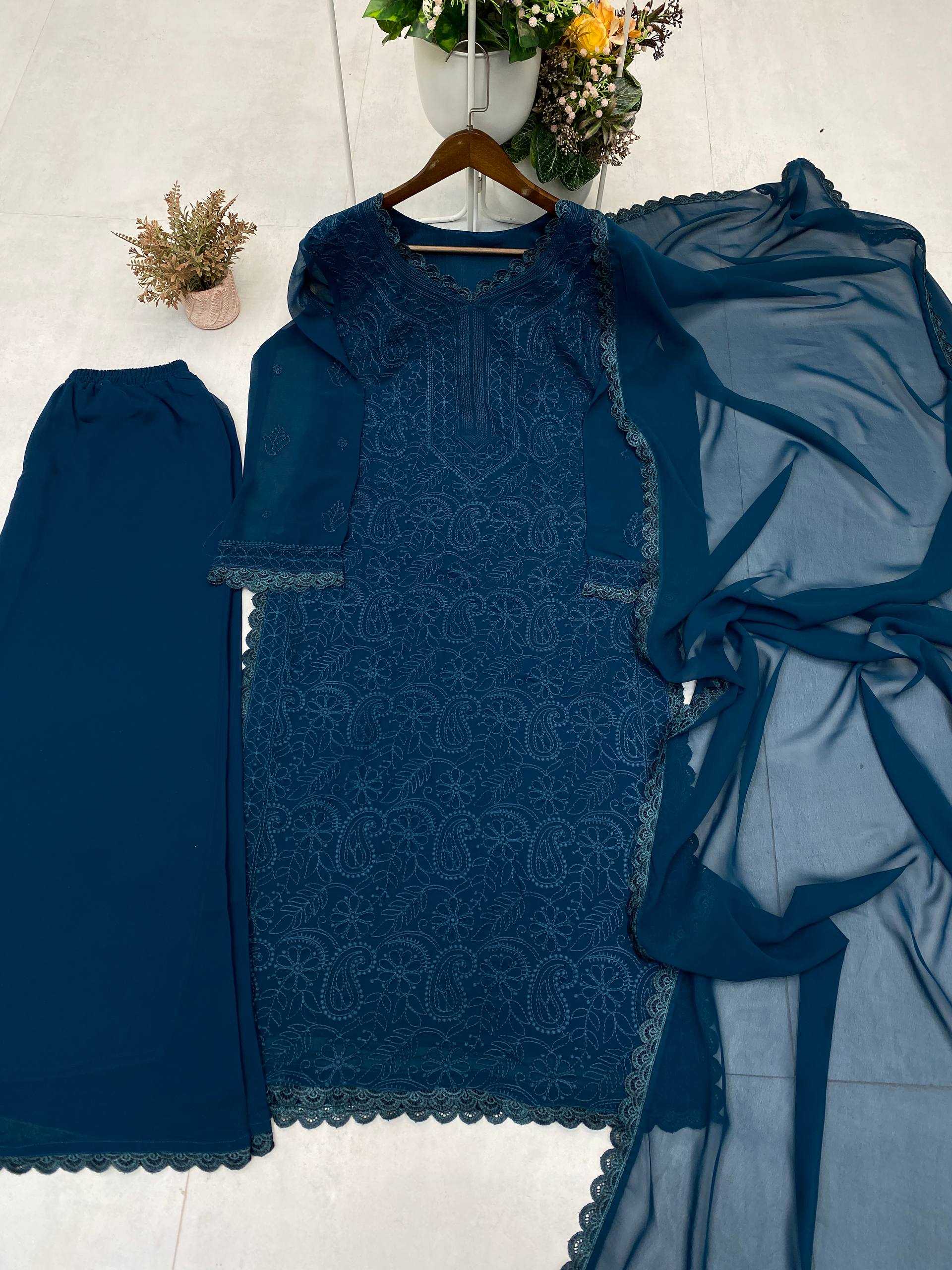 Ynf Faux Georgette RIN110 170 Suits & Dresses Wedding Collections Festive Collections Wholesale Embroidery Suits Palazzo Suit Georgette Suit Manufacturer