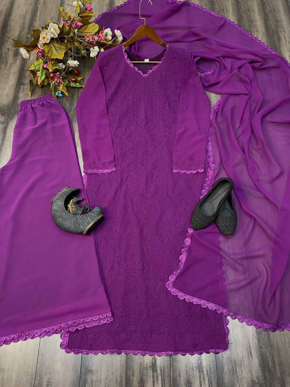 Ynf Faux Georgette RIN110 170 Suits & Dresses Wedding Collections Festive Collections Wholesale Embroidery Suits Palazzo Suit Georgette Suit Manufacturer
