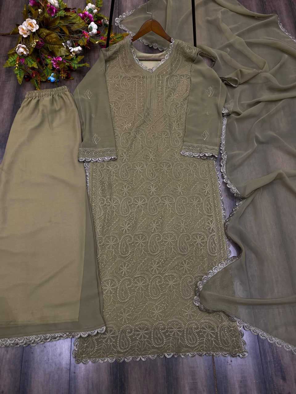 Ynf Faux Georgette RIN110 170 Suits & Dresses Wedding Collections Festive Collections Wholesale Embroidery Suits Palazzo Suit Georgette Suit Manufacturer