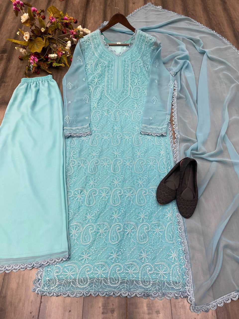 Ynf Faux Georgette RIN110 170 Suits & Dresses Wedding Collections Festive Collections Wholesale Embroidery Suits Palazzo Suit Georgette Suit Manufacturer