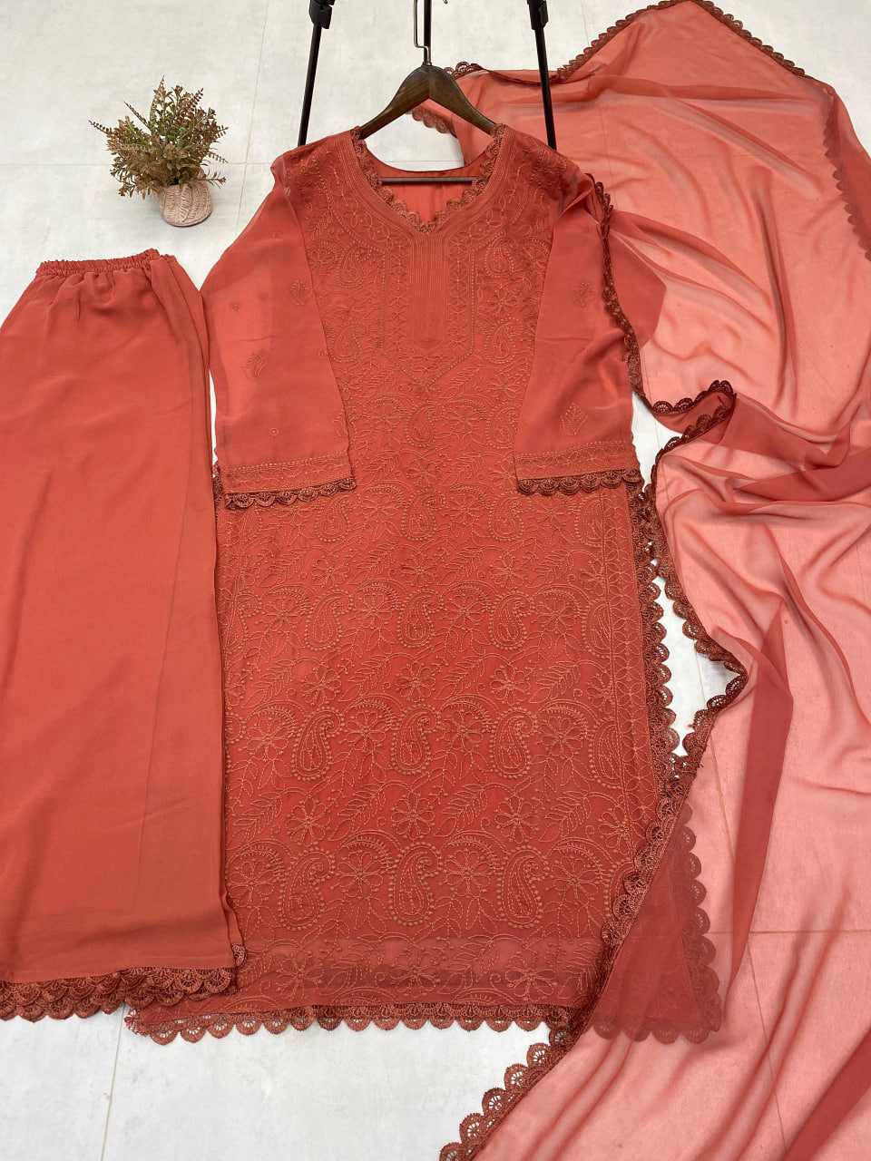 Ynf Faux Georgette RIN110 170 Suits & Dresses Wedding Collections Festive Collections Wholesale Embroidery Suits Palazzo Suit Georgette Suit Manufacturer