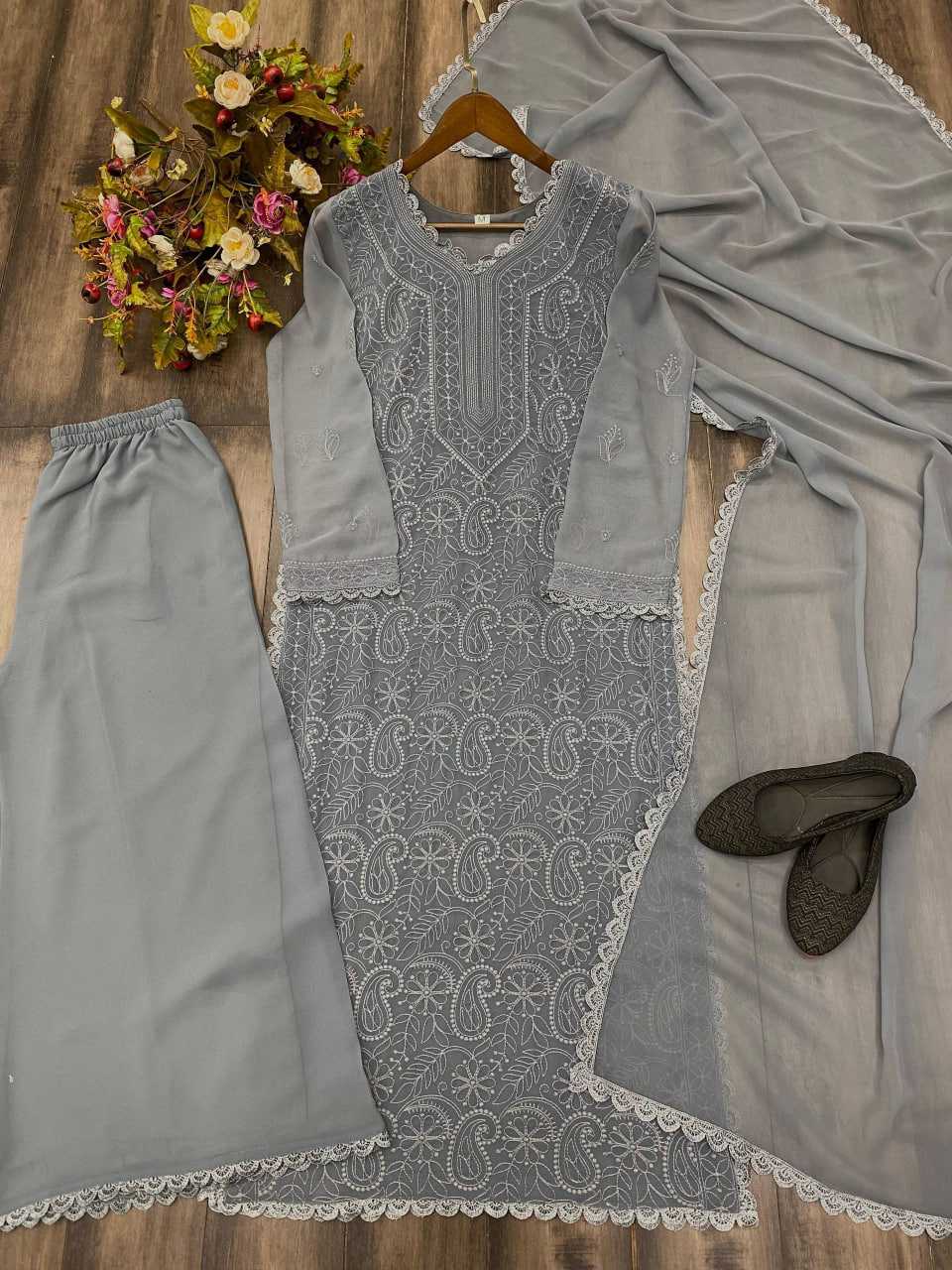 Ynf Faux Georgette RIN110 170 Suits & Dresses Wedding Collections Festive Collections Wholesale Embroidery Suits Palazzo Suit Georgette Suit Manufacturer